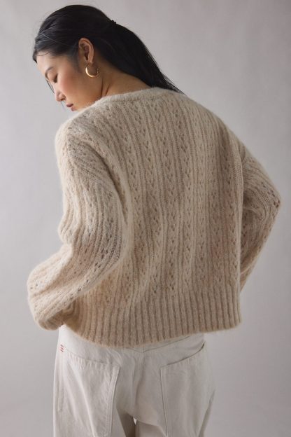 BDG Becca Brushed Pointelle Knit Oversized Cardigan - Ivory