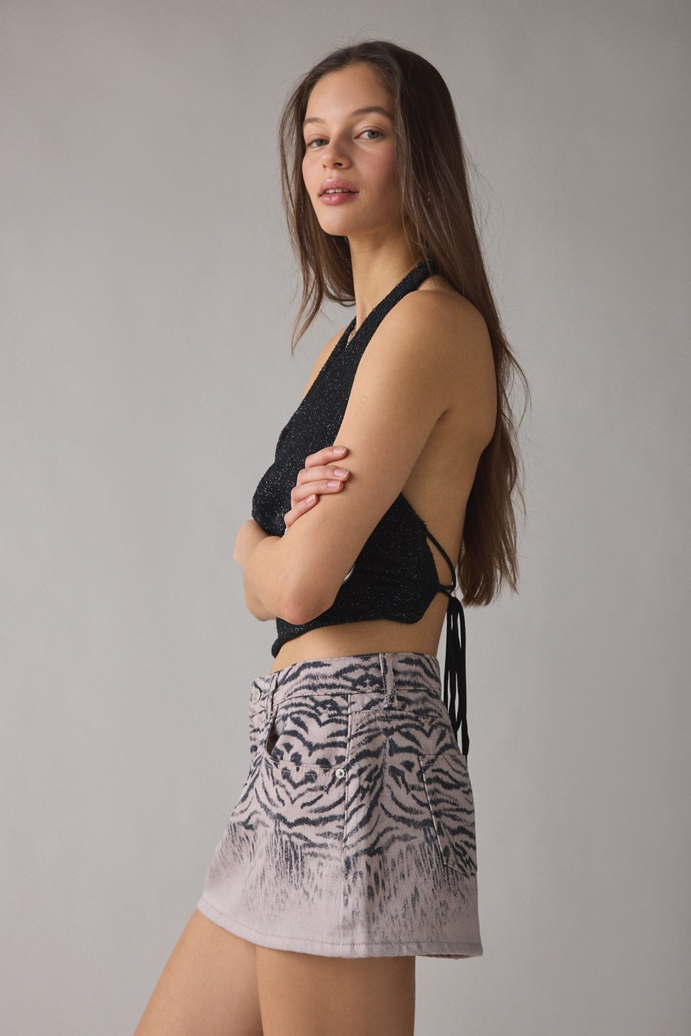 BDG Onna Denim Micro Mini Skirt - Purple Animal Print