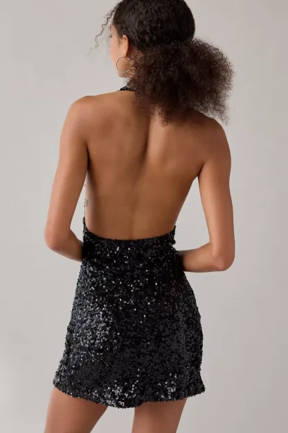 UO Coyote Sequin Halter Bodycon Mini Dress - Black
