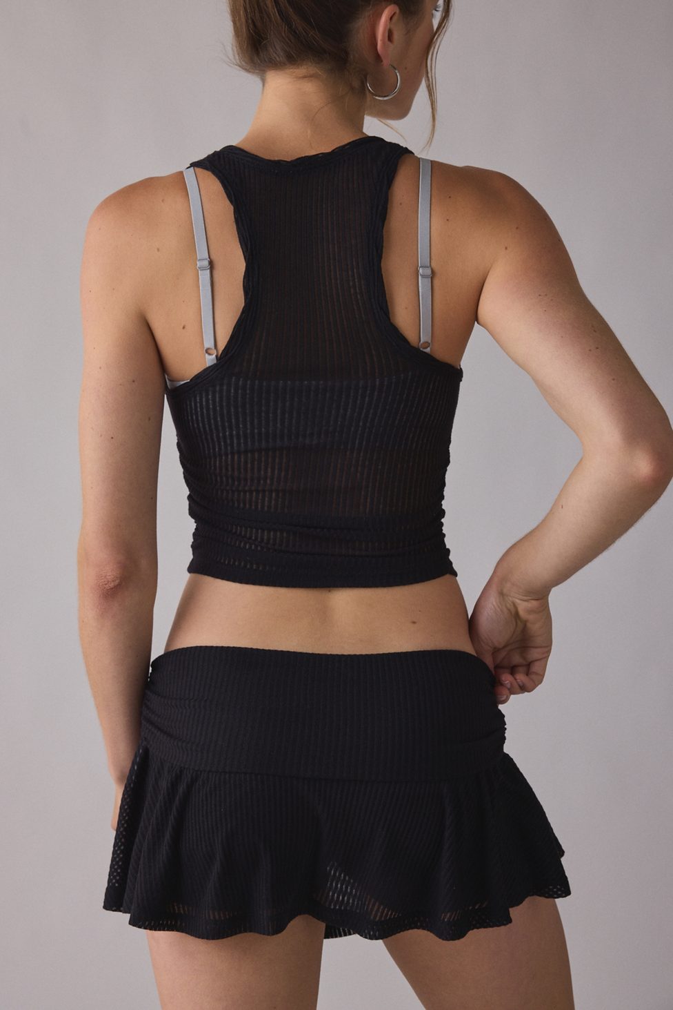 Out From Under Free Spirit Sheer Ribbed Foldover Mini Skort - Black