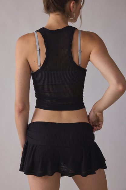 Out From Under Free Spirit Sheer Ribbed Foldover Mini Skort - Black