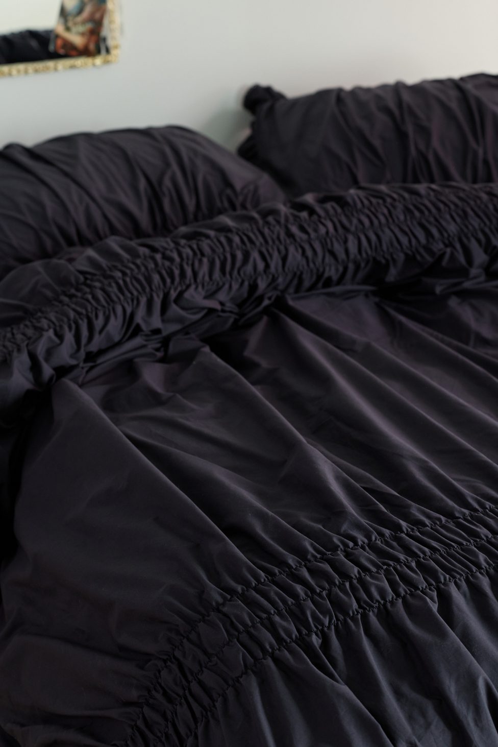 Prairie Ruched Cotton Percale Duvet Cover - Charcoal
