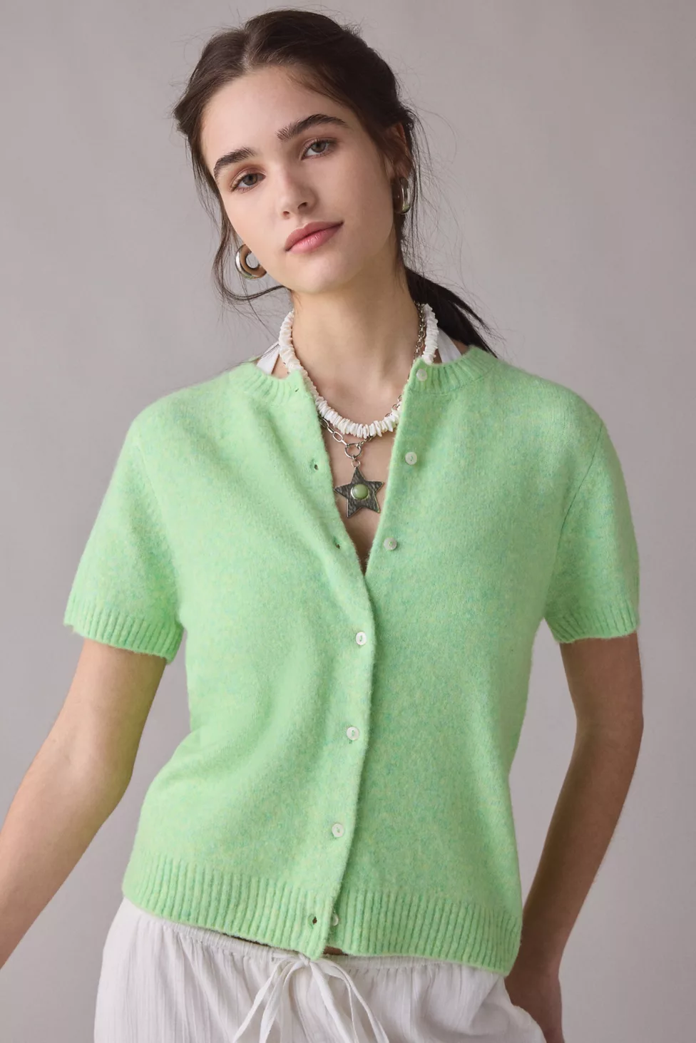 Kimchi Blue Rachel Short Sleeve Cardigan - Pistachio Green
