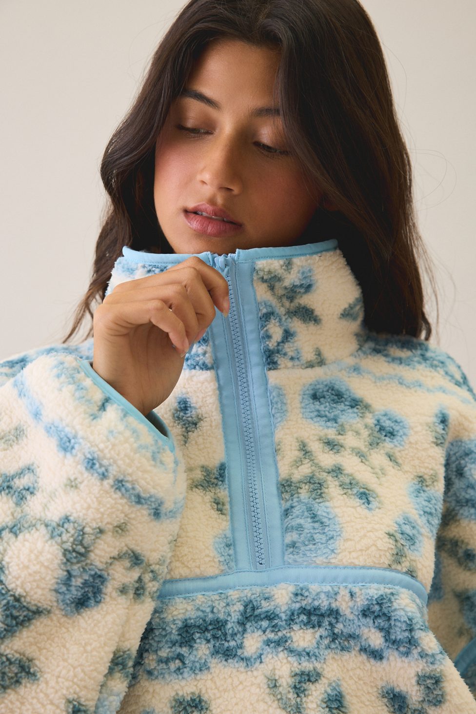 Out From Under Pretty Plush Fleece Quarter Zip Pullover - Blue Multi