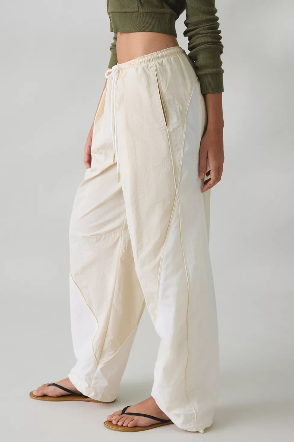 BDG Finish Line Low-Rise Baggy Track Pants - White
