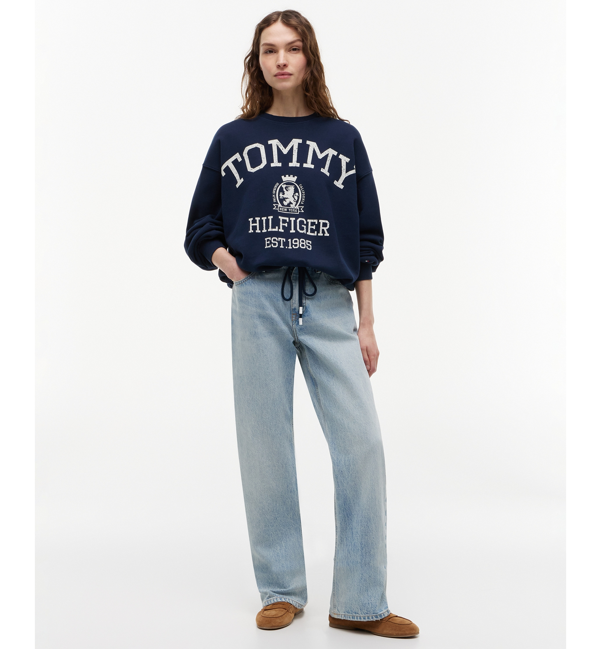 Tommy Hilfiger Women's Cotton-Blend Round Neck Sweatshirt - Dark Night Navy
