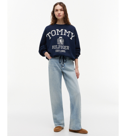Tommy Hilfiger Women's Cotton-Blend Round Neck Sweatshirt - Dark Night Navy