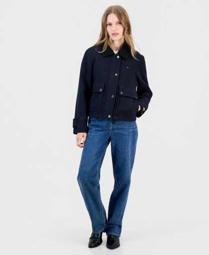 Tommy Hilfiger Women's Corduroy Collar Bomber Jacket - Navy