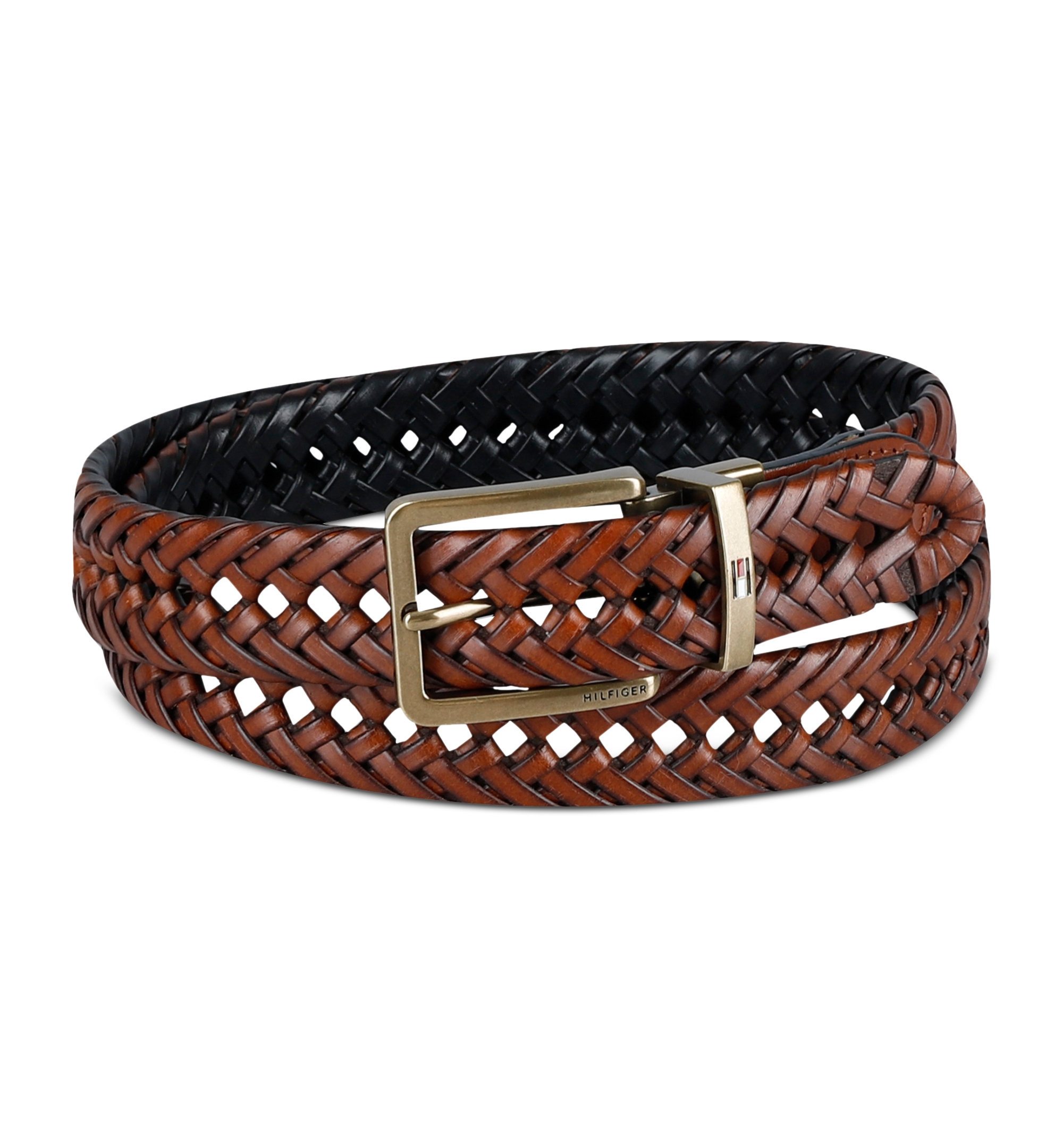 32MM Tommy Hilfiger Men's Reversible Lace Logo Belt - Cognac/Black
