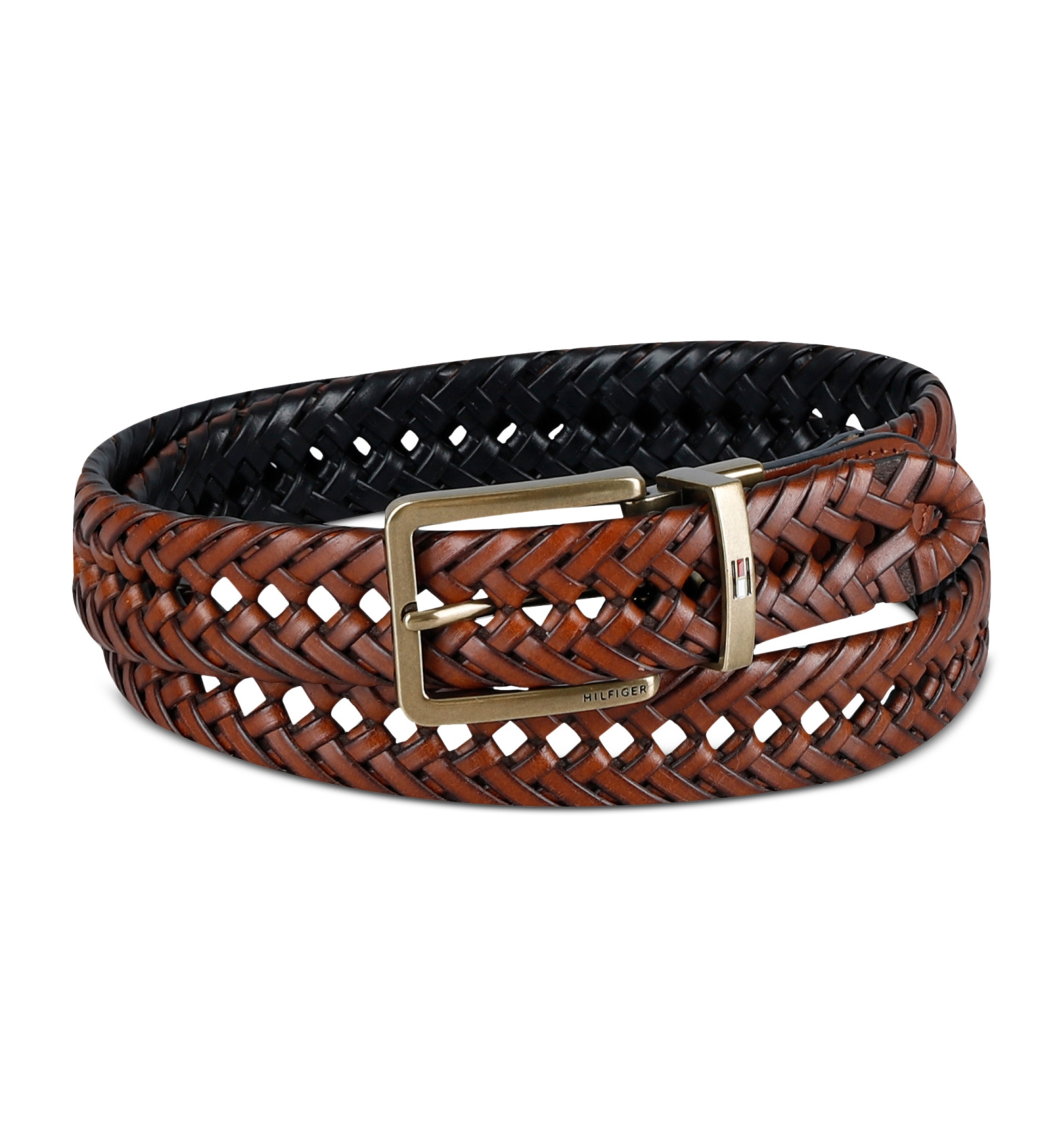 32MM Tommy Hilfiger Men's Reversible Lace Logo Belt - Cognac/Black