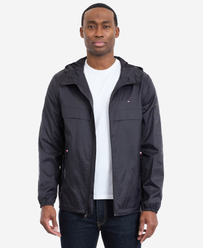 Tommy Hilfiger Men's Hooded Windbreaker Jacket - Black