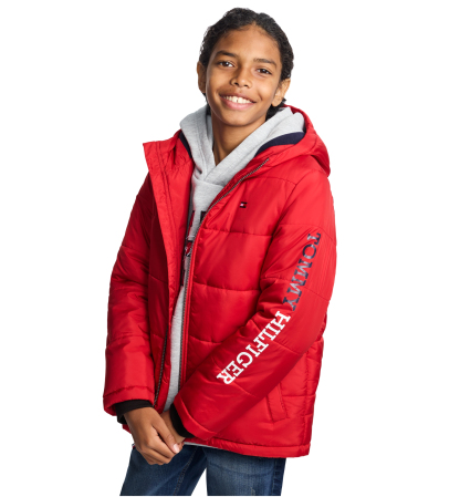 Tommy Hilfiger Boys' 8-20 Logo Puffer Jacket - Scarlet Sage