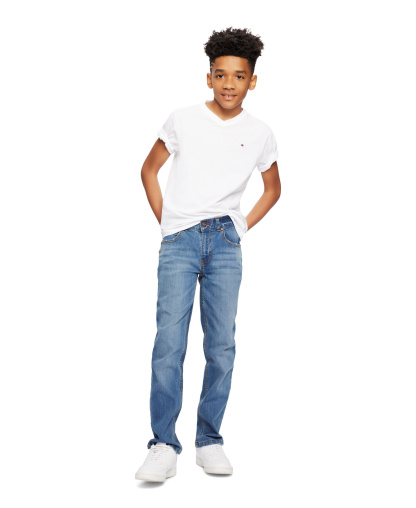 Tommy Hilfiger Boys' 2T-7 Solid Embroidered Logo V-Neck T-Shirt - White