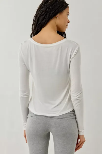 BDG Bowery Harper Jersey Knit Long Sleeve Tee - White