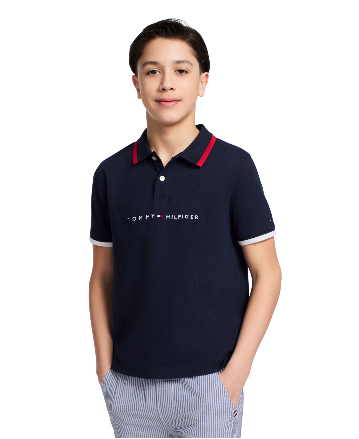 Tommy Hilfiger Boys' 2T-7 Tomas Short-Sleeve Tipped Polo Shirt - Navy Blazer