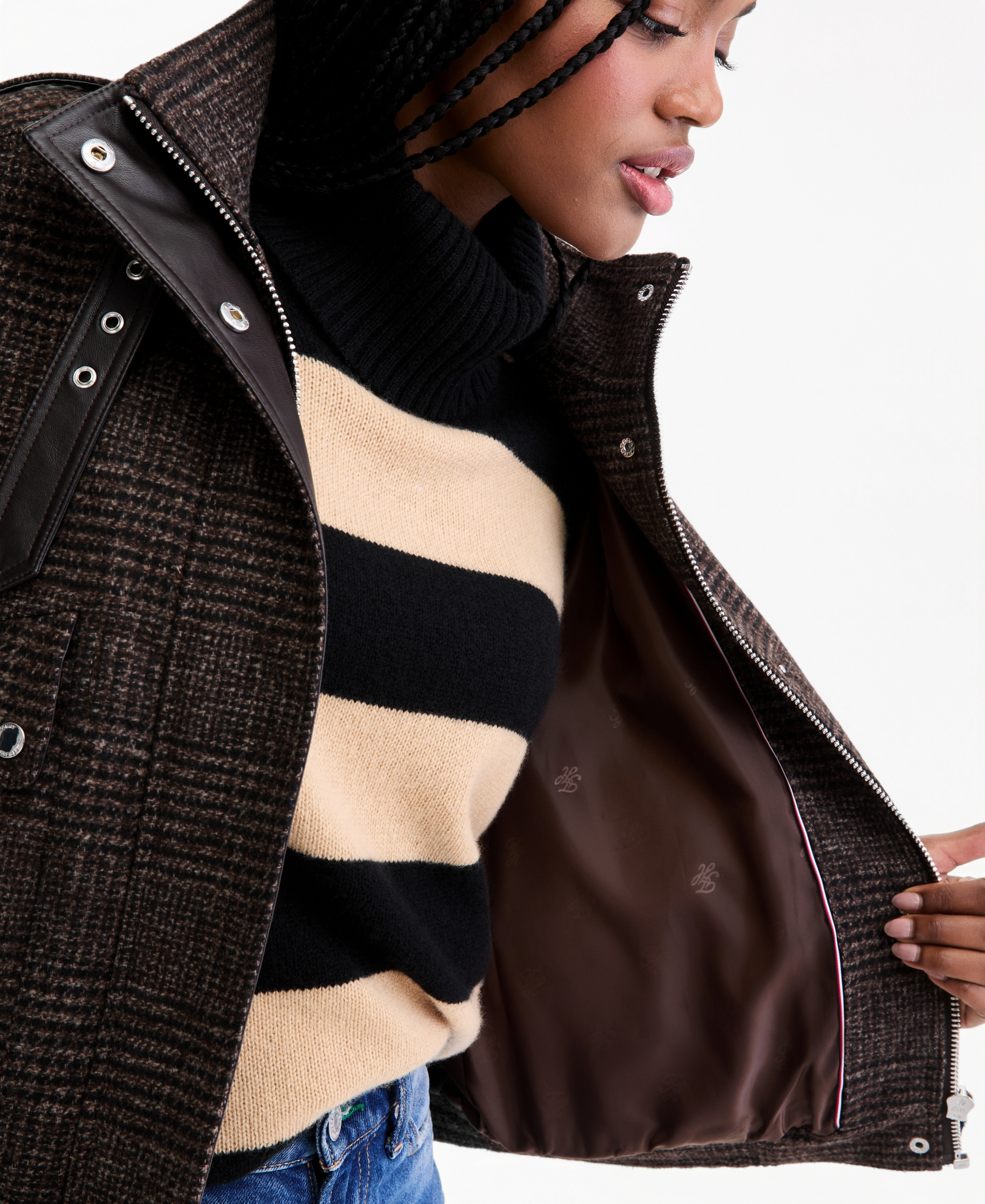 Tommy Hilfiger Women's Stand-Collar Bomber Jacket - Brown Plaid