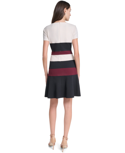 Tommy Hilfiger Women's Short-Sleeve Colorblock Sheath Dress - White cap/black/maroon