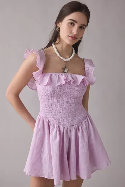 Kimchi Blue Clementine Smocked Ruffle Romper - Lilac