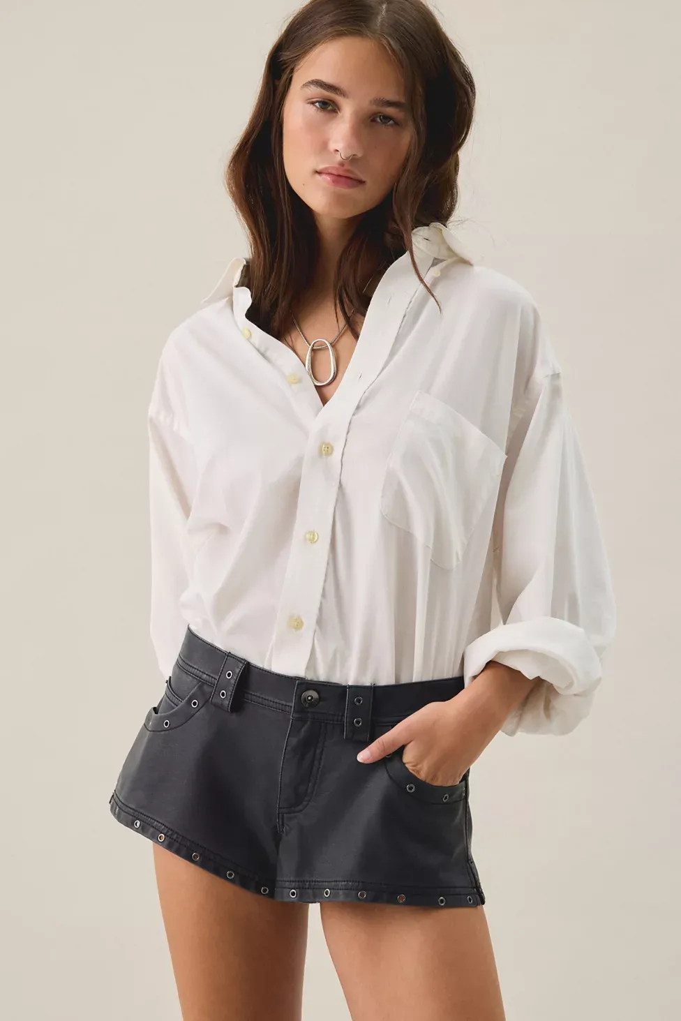 UO Festival Studded Faux Leather Micro Shorts - Jet Black