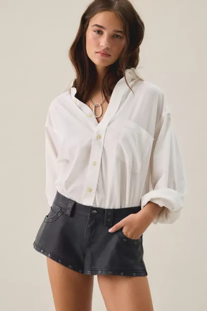 UO Festival Studded Faux Leather Micro Shorts - Jet Black
