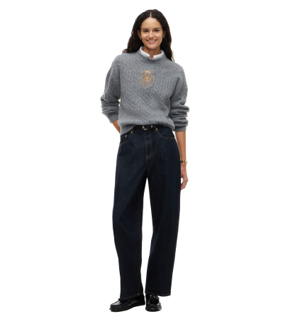 Tommy Hilfiger Women's Cable-Knit Crewneck Embroidered Crest Sweater - Medium Grey Heather