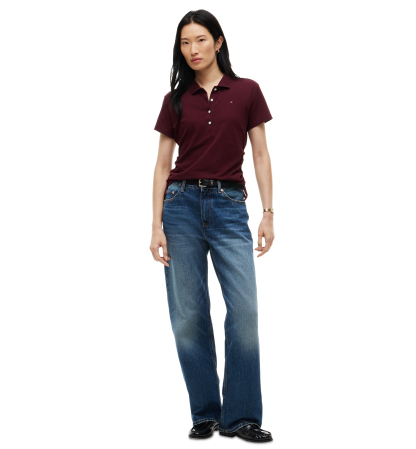 Tommy Hilfiger Women's Short-Sleeve Drawstring Polo Shirt - Deep Burgundy