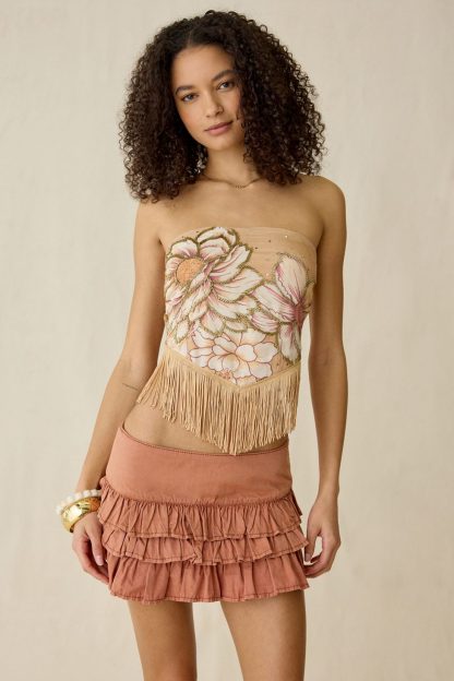 Kimchi Blue Painted Blooms Ruffle Mini Skirt - Orange