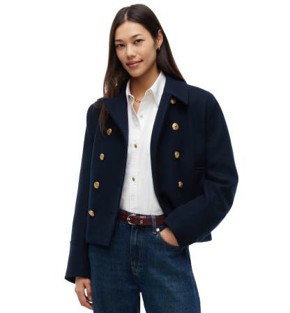Tommy Hilfiger Women's American Icons Double-Breasted Wool-Blend Peacoat, Macy's Exclusive - Dark Blue