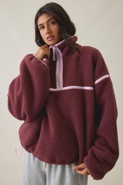 Out From Under Pretty Plush Fleece Quarter Zip Pullover - Dark Purple