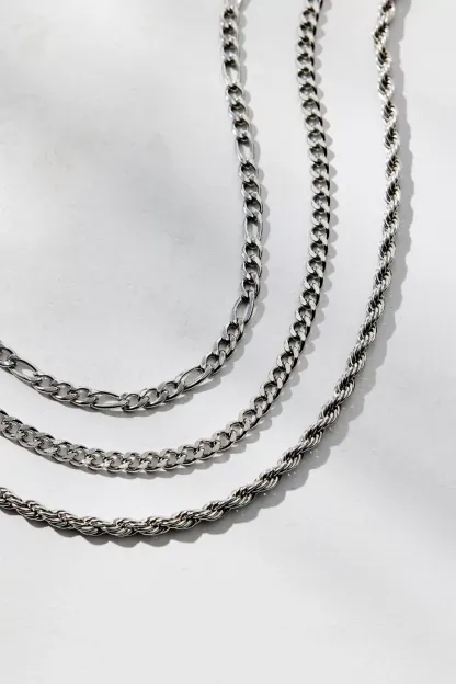 Essential Waterproof Trio Layering Chain Necklace - Silver