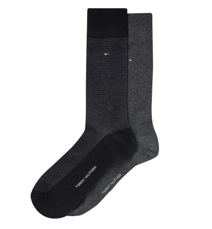 Tommy Hilfiger Men's Dress Reinforced Heel Crew Socks, 2-Pack - Black/Gray