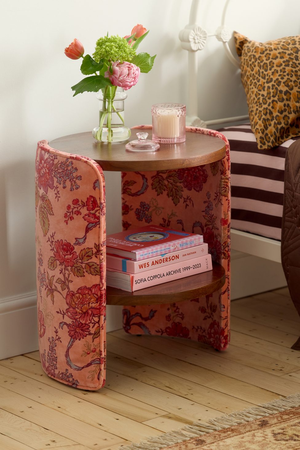 Jane Round Upholstered Storage Nightstand - Caitlyn Floral