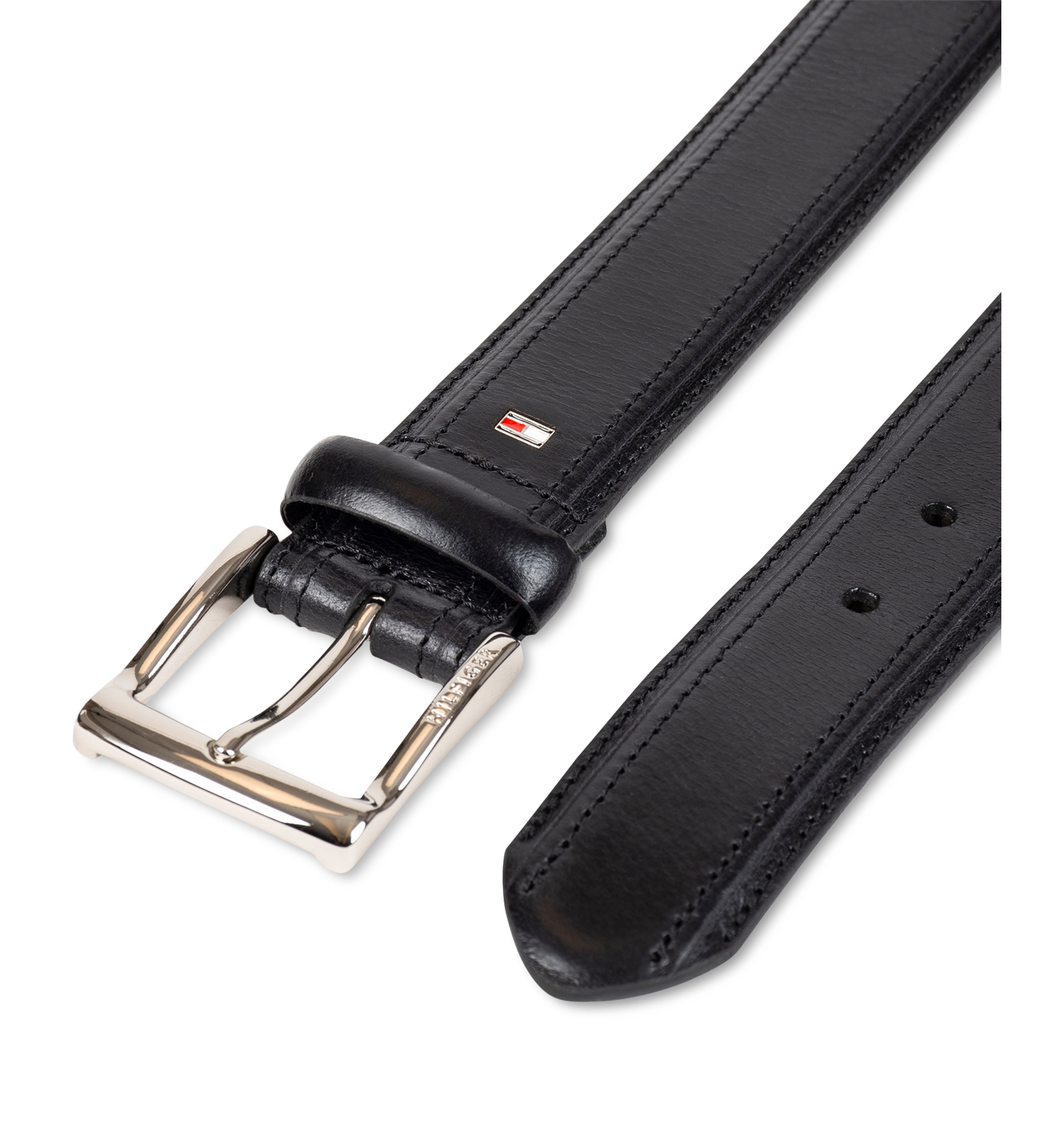 35MM Tommy Hilfiger Men’s Stitched Classic Dress Leather Belt - Black