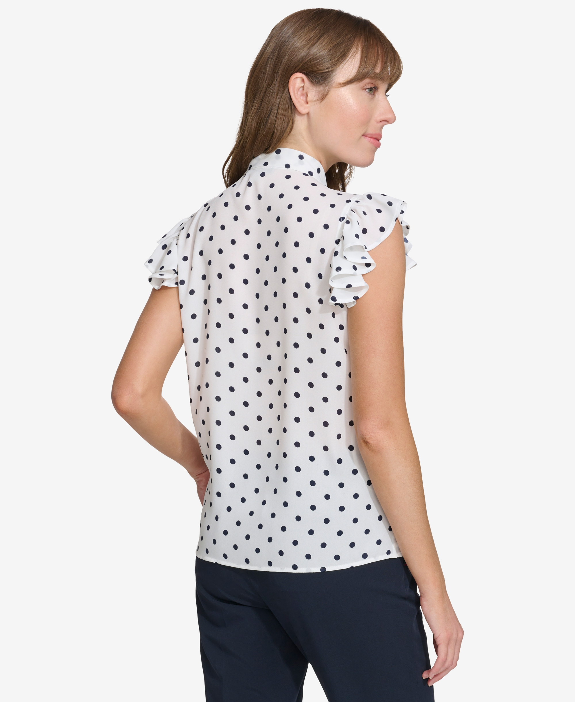 Tommy Hilfiger Women's Ruffle-Sleeve Bow Blouse - Ivory/Midnight