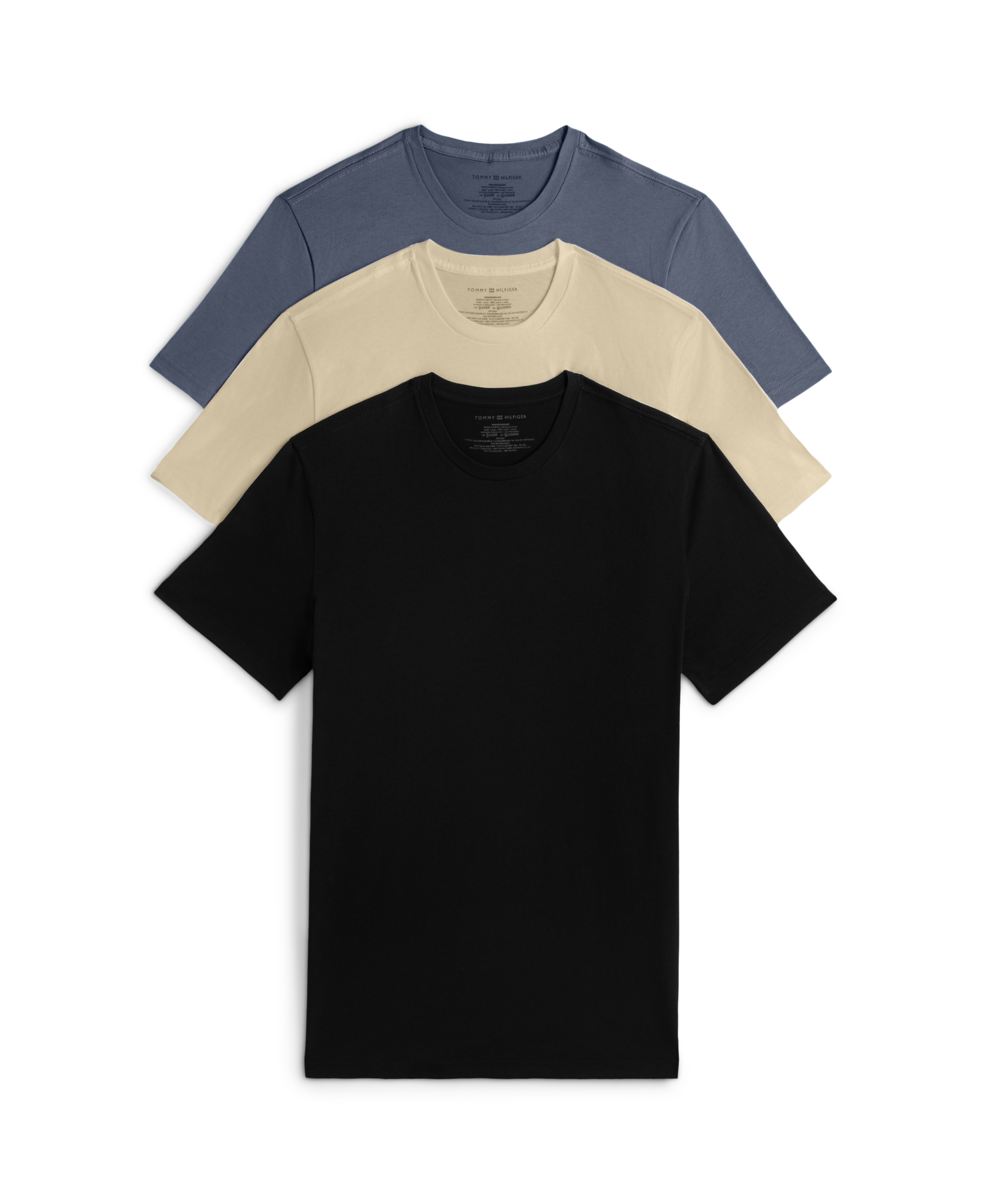 Tommy Hilfiger Men's 3-Pack Classic Cotton Undershirts - Black/Beige/Blue Assorted