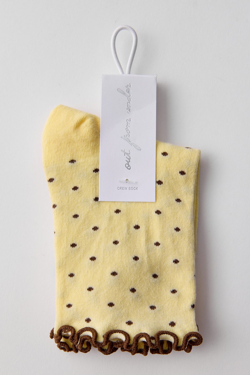 Out From Under Lettuce-Edge Polka Dot Socks - Yellow + Brown Polka Dot