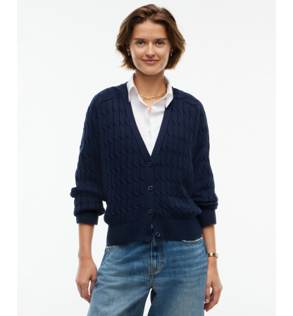 Tommy Hilfiger Women's Oversized Cable-Knit V-Neck Cardigan - Dark Blue