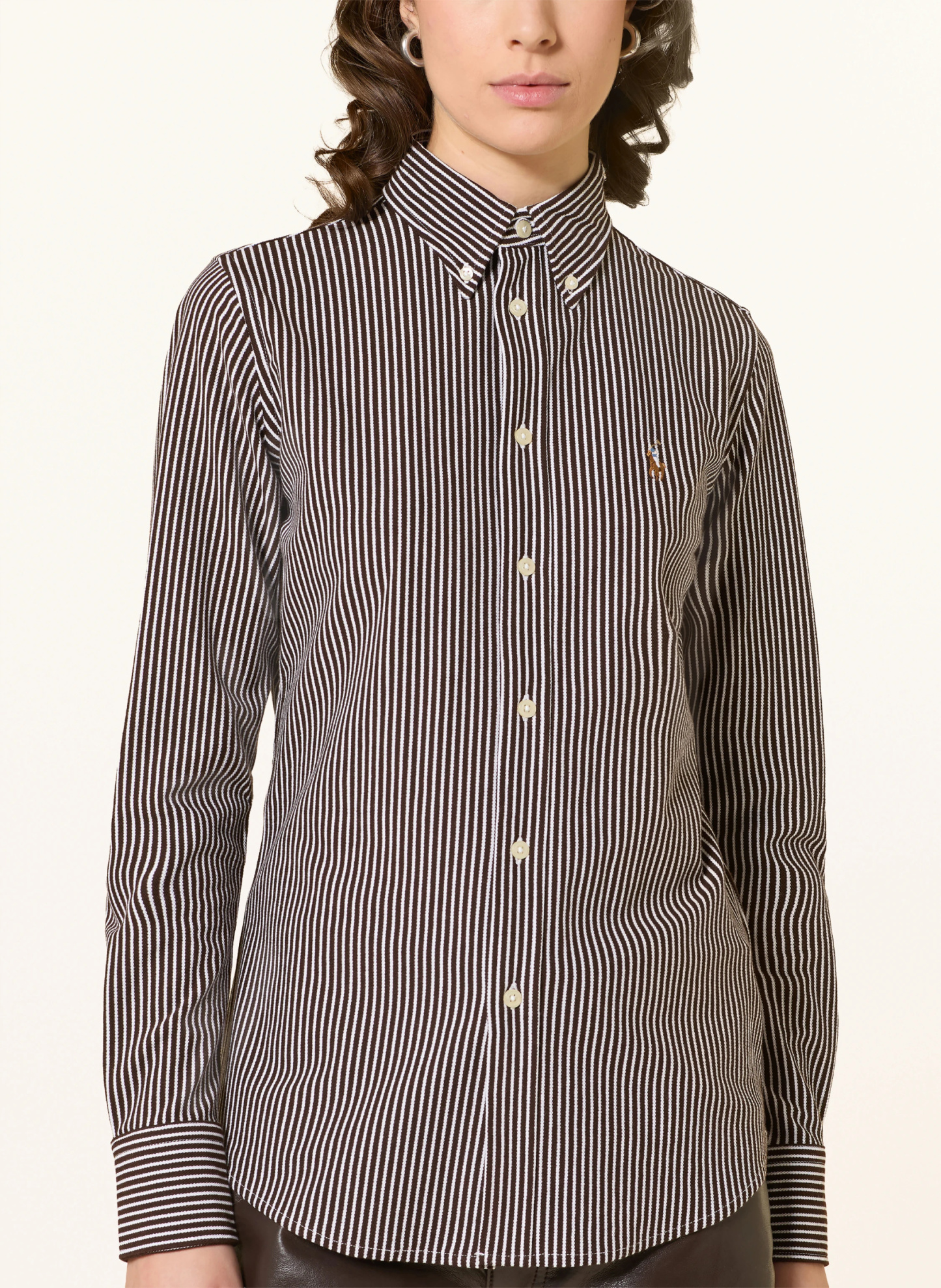 POLO RALPH LAUREN Hemdbluse aus Piqué – DUNKELBRAUN / WEISS