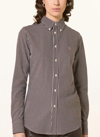 POLO RALPH LAUREN Hemdbluse aus Piqué – DUNKELBRAUN / WEISS