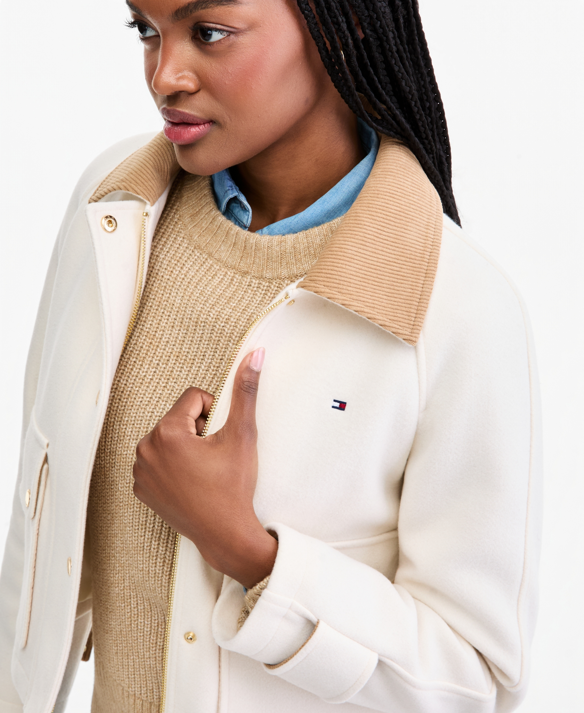 Tommy Hilfiger Women's Corduroy Collar Bomber Jacket - Cream