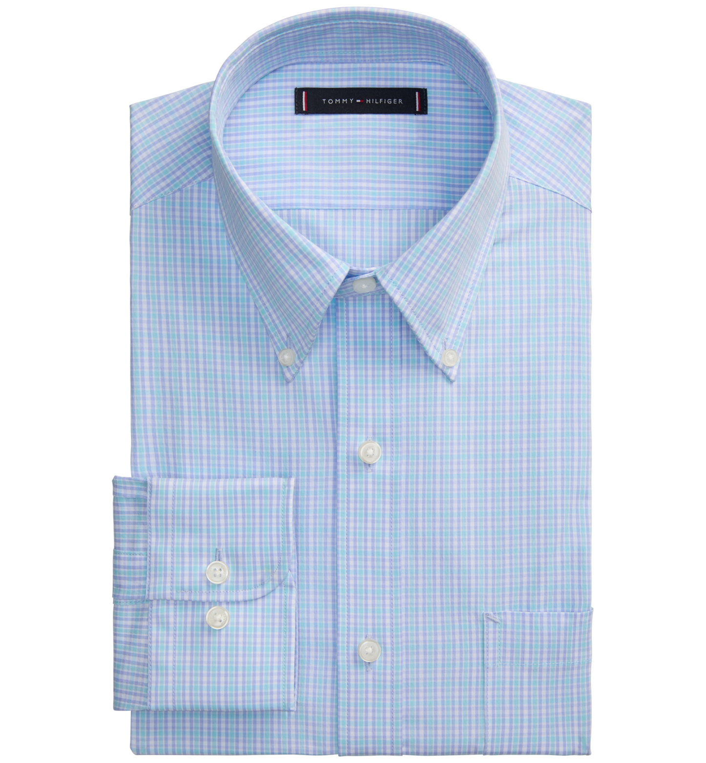 Tommy Hilfiger Men's Regular Fit Wrinkle Resistant Stretch Dress Shirt - Mist Multi