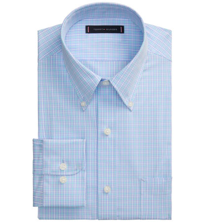 Tommy Hilfiger Men's Regular Fit Wrinkle Resistant Stretch Dress Shirt - Mist Multi