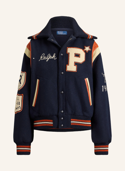 POLO RALPH LAUREN College-Jacke – DUNKELBLAU / ECRU / ORANGE