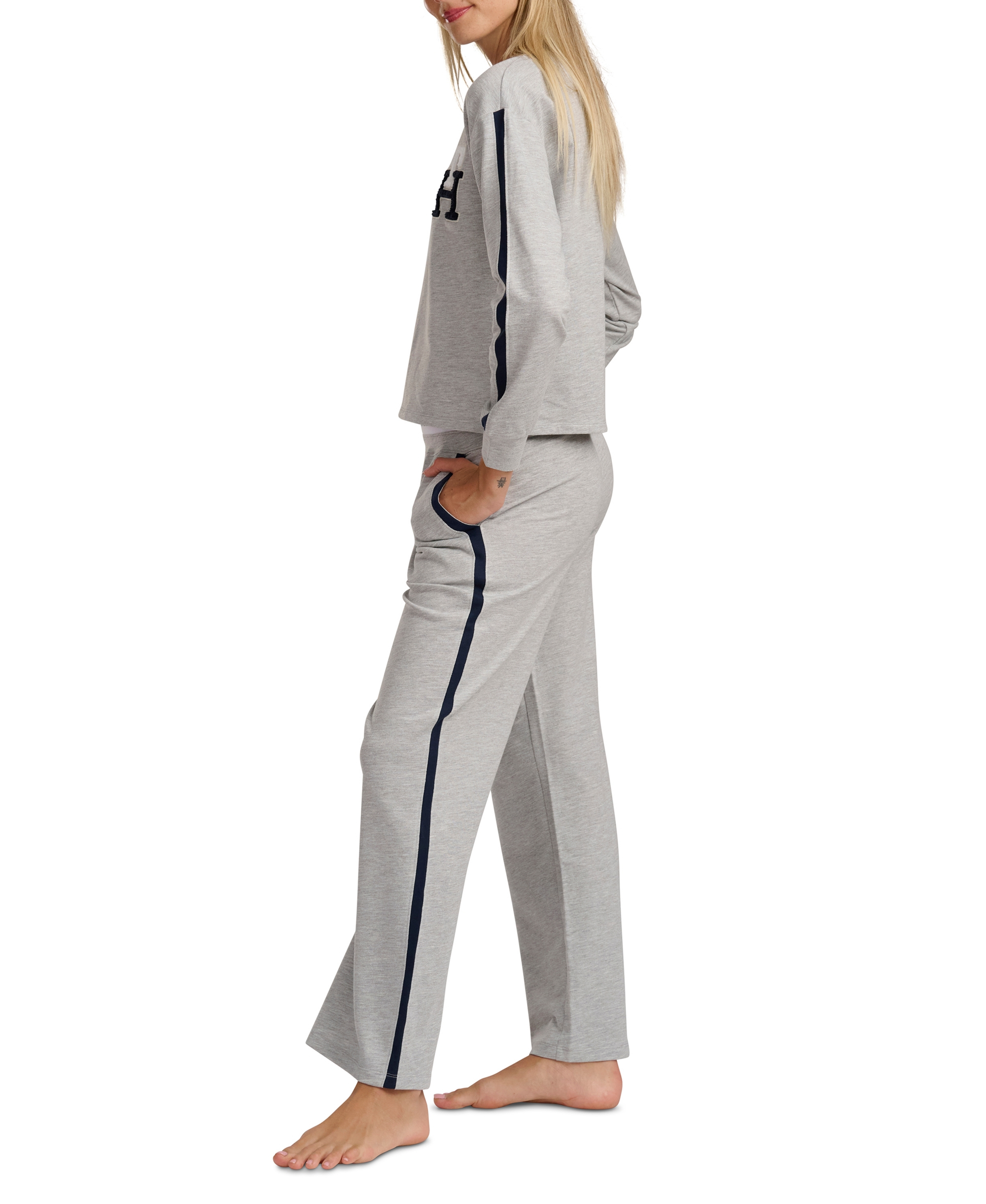 Tommy Hilfiger Women's Long-Sleeve Wide-Leg Pullover and Long Pants, 2-Piece Set - Heather Gray
