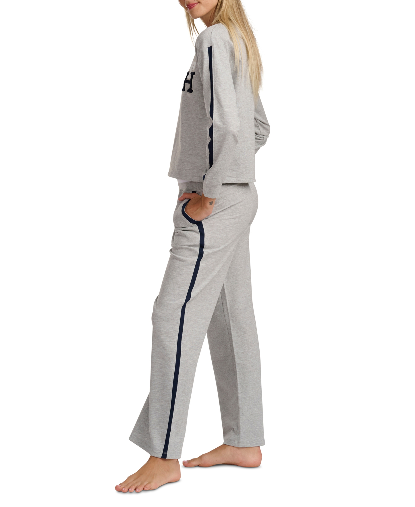 Tommy Hilfiger Women's Long-Sleeve Wide-Leg Pullover and Long Pants, 2-Piece Set - Heather Gray