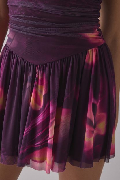 UO Modern Mesh Basque Waist Strapless Mini Dress - Purple Multi