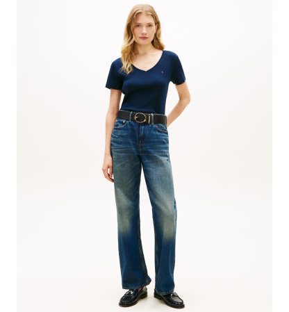 Tommy Hilfiger Women's Rib Slim V-Neck Short-Sleeve T-Shirt - Dark Night Navy
