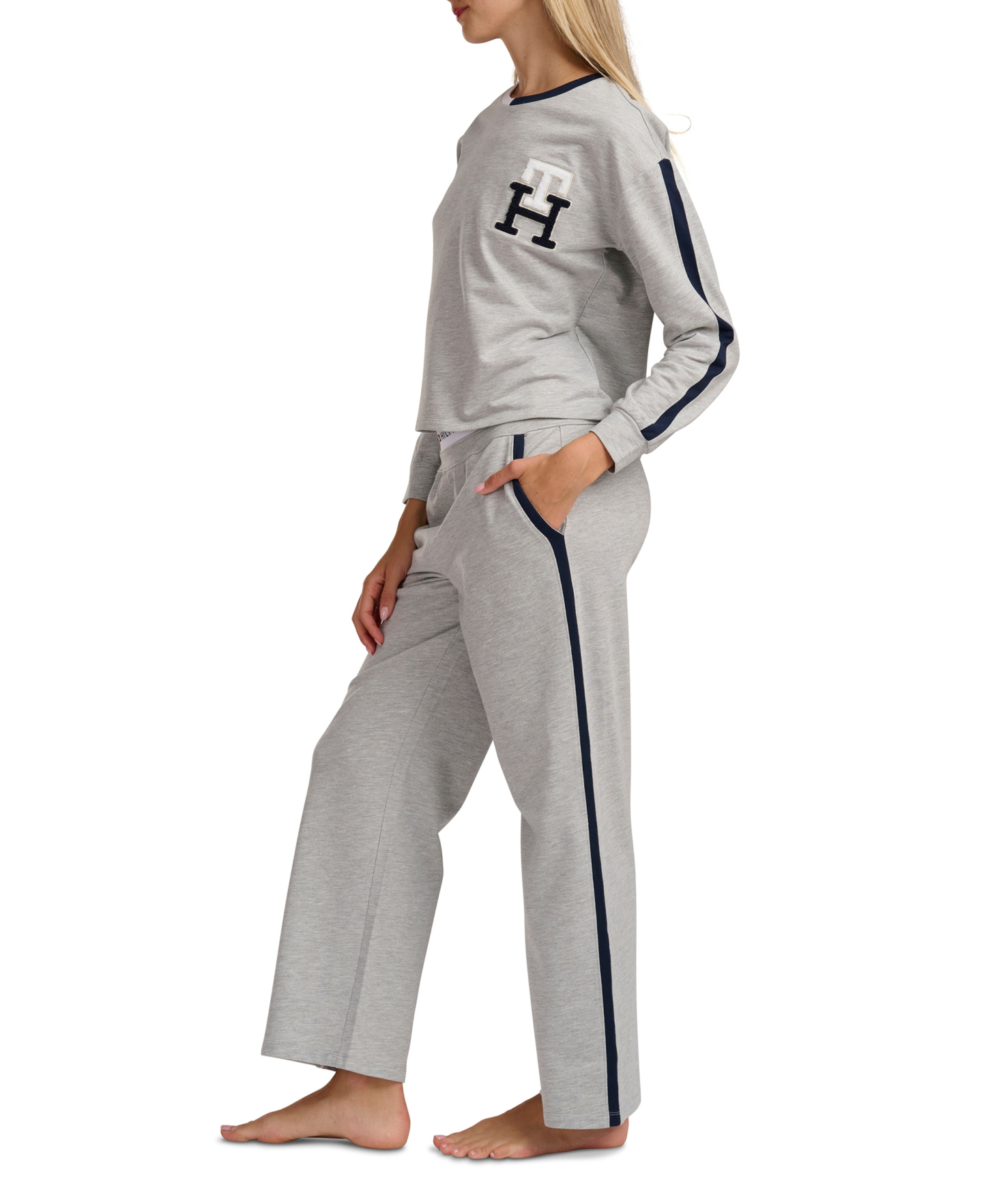 Tommy Hilfiger Women's Long-Sleeve Wide-Leg Pullover and Long Pants, 2-Piece Set - Heather Gray