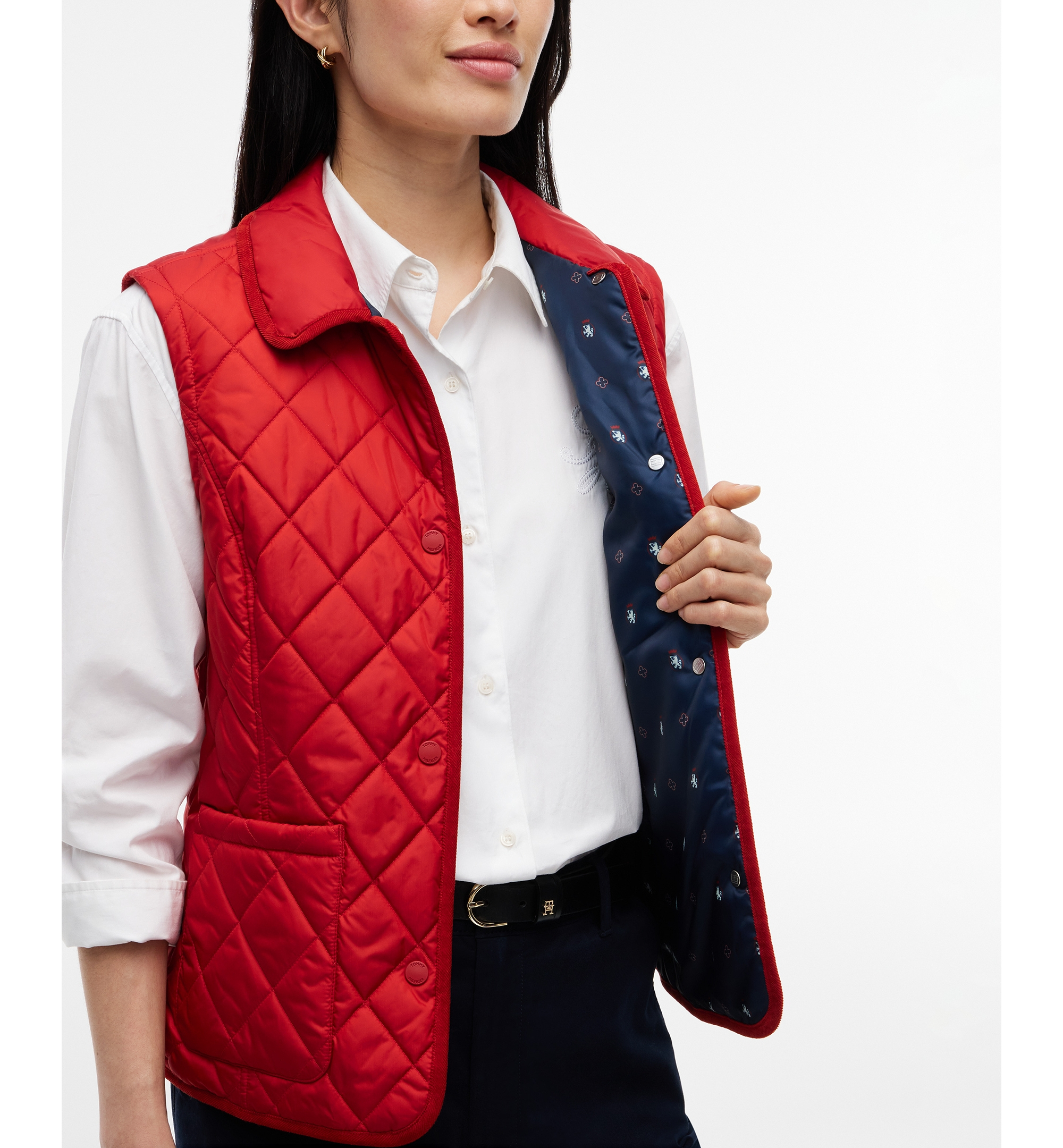 Tommy Hilfiger Women's Quilted Club Collar Vest - Dark Magma