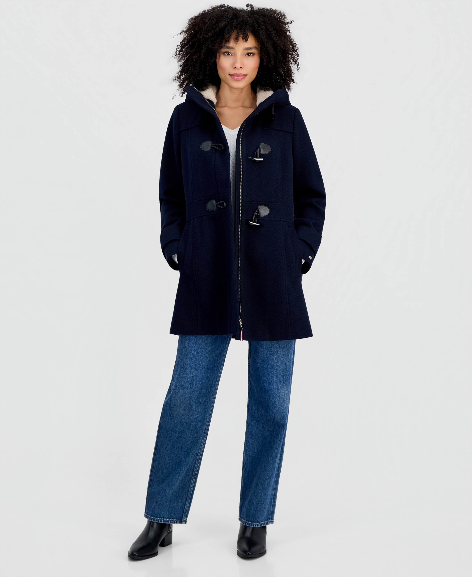 Tommy Hilfiger Women's Faux-Fur-Lined Hooded Toggle Coat - Navy